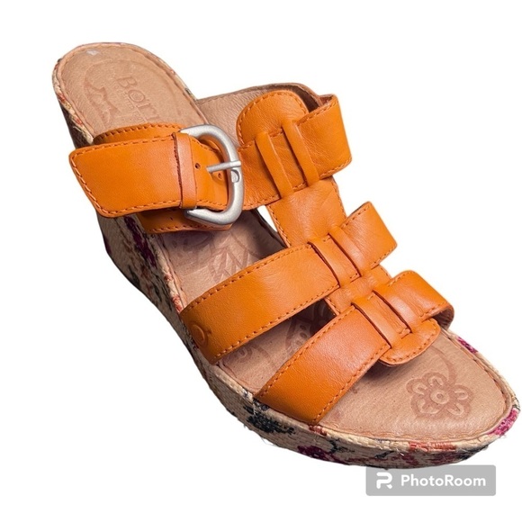 Born orange leather platform wedge sandals
floral burlap wrapped heel Women’s 9 - Picture 5 of 11